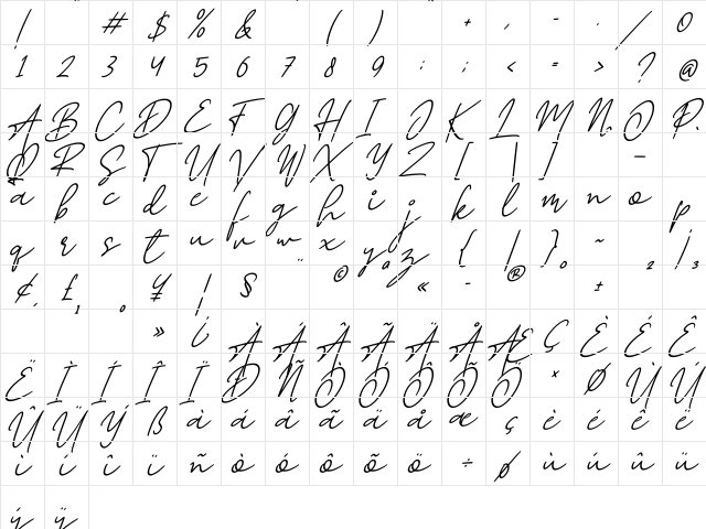 Road Light Italic Regular  glyph index