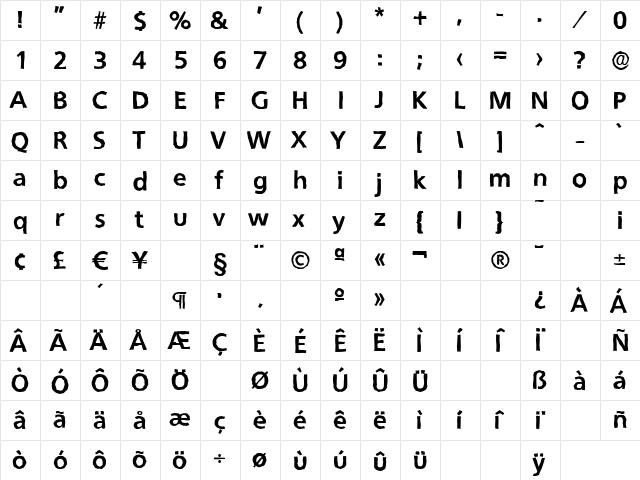 QuebecAntique-Xbold Regular  glyph index