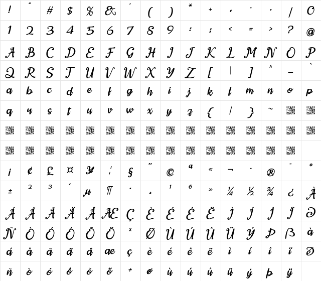 Agartha Regular  glyph index