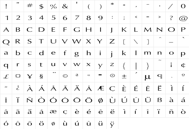 Oxford Ex Regular  glyph index