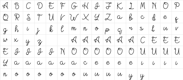 Pink Tinge Demo Regular  glyph index