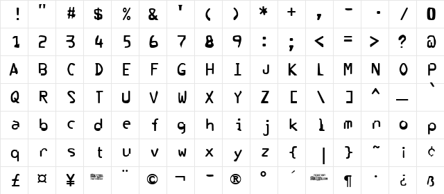 Corrupter Regular  glyph index