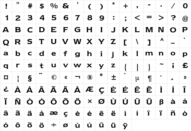 Newtext BQ Regular  glyph index