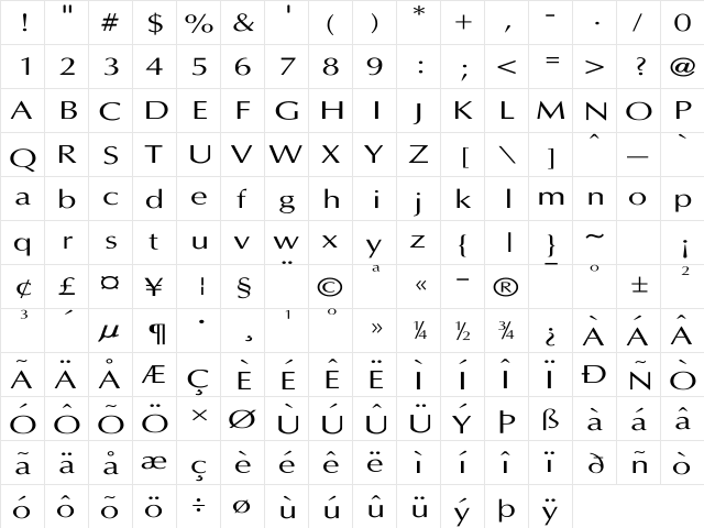 Last Uniform Regular  glyph index