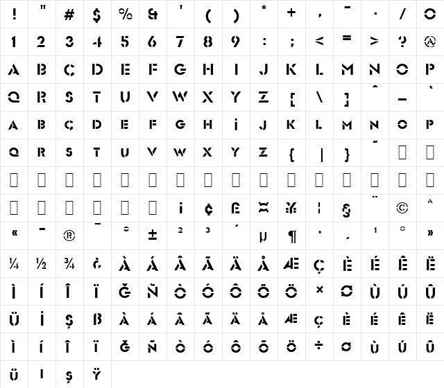 Army Normal  glyph index