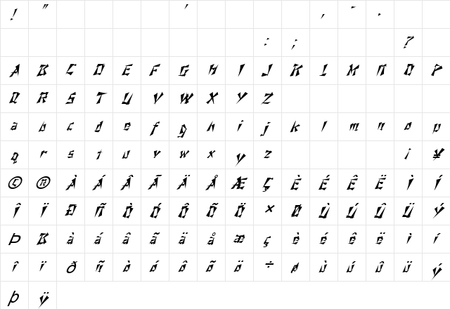 FZ UNIQUE 21 ITALIC Normal  glyph index