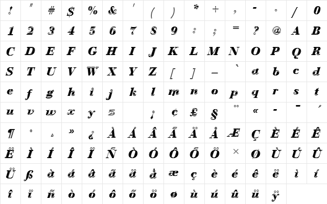 BauerBodDBolItaIn1 Regular  glyph index