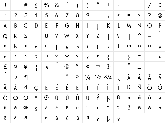 Le Havre Regular  glyph index