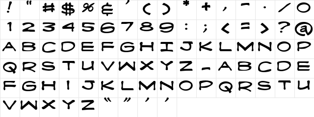 Fanboy Hardcore Regular  glyph index