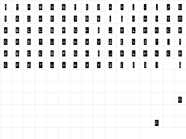 LD Punch In Regular  glyph index