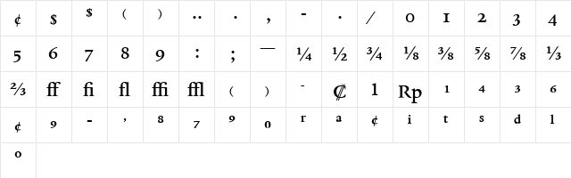 Dante Medium  glyph index