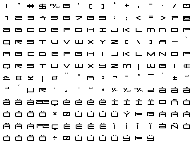 Sky Ridge Title Regular  glyph index