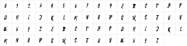 Stonehard Brush Demo Regular  glyph index