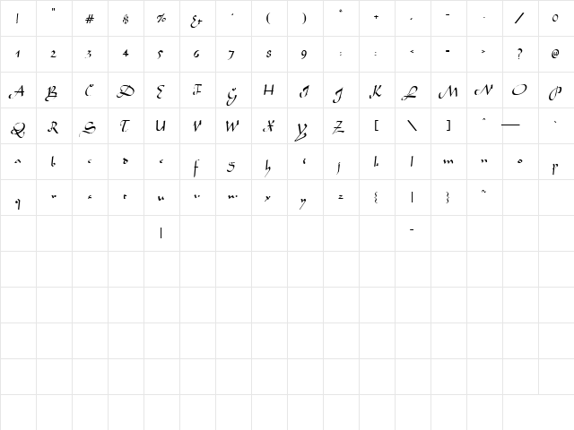 Church 1 Regular  glyph index