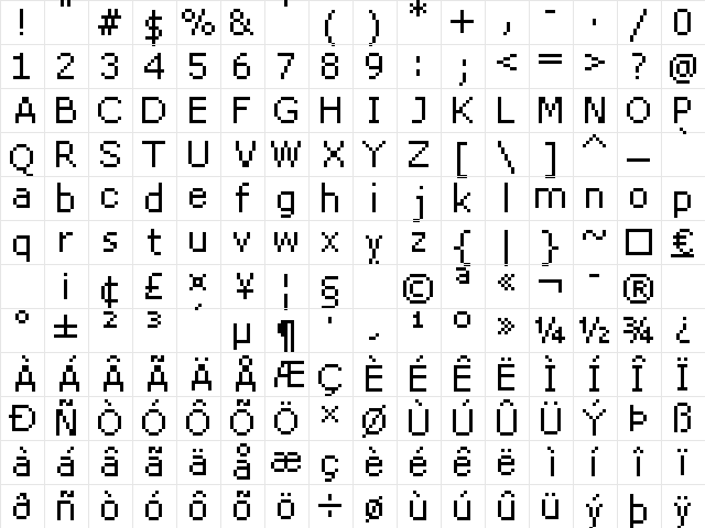 px Ver 8pt Regular  glyph index