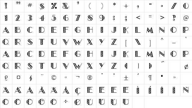 GlitzyFlash Regular  glyph index