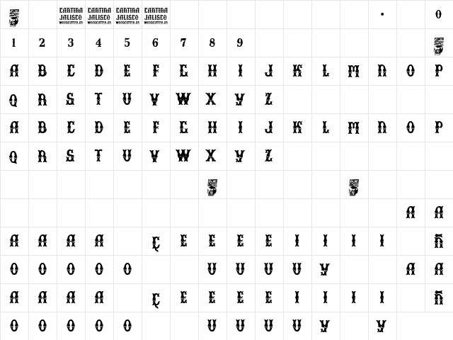 Cantina Jalisco Regular  glyph index
