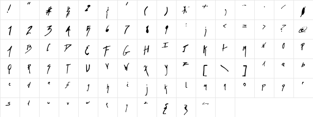 Jyhad Regular  glyph index