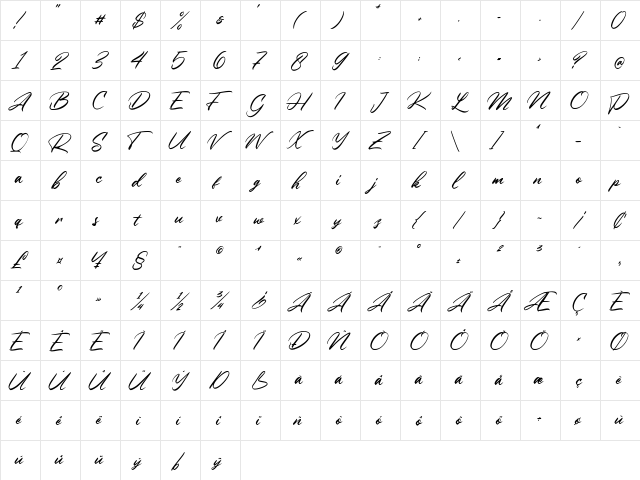 Winsberg Regular  glyph index