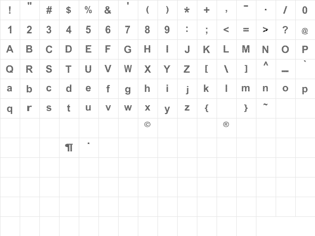Ragtag Regular  glyph index