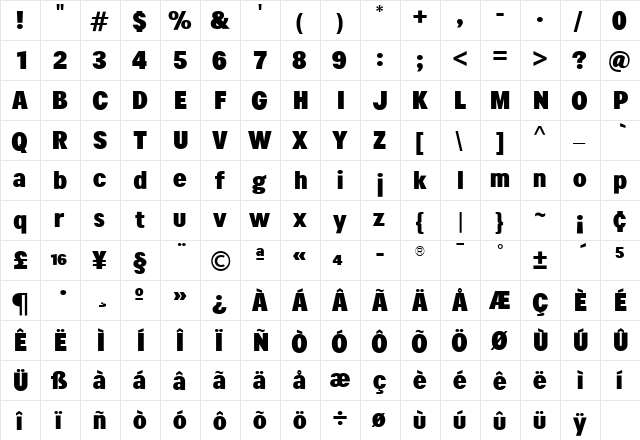 TFAdepta Extrabold  glyph index
