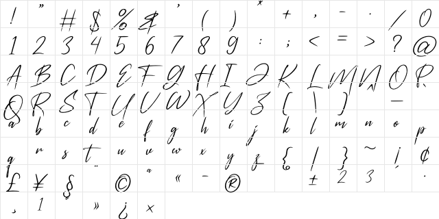 Rossatelly Regular  glyph index