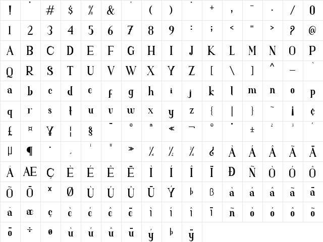 SINGGEL PARENT SERIF Regular  glyph index