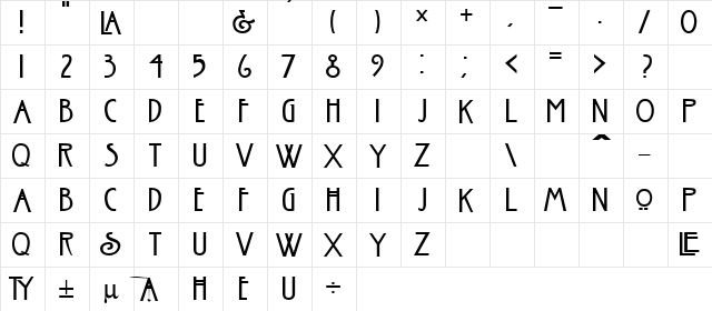 Nouveau Regular  glyph index