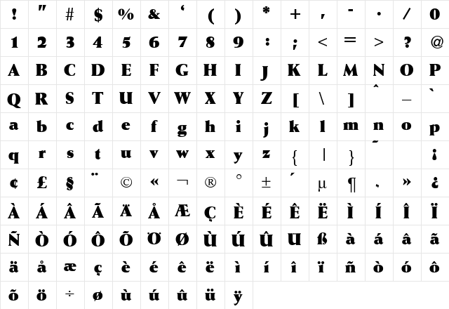 WeinAntikBlkDB Bold  glyph index