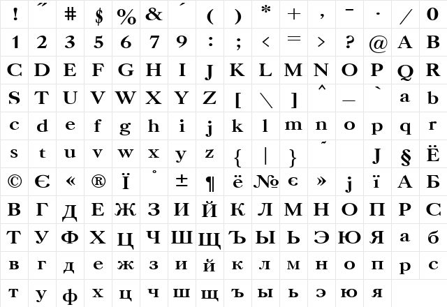 CaslonC Bold  glyph index