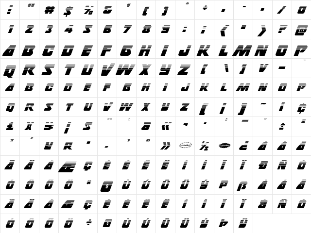 Thunderstrike Halftone Regular  glyph index