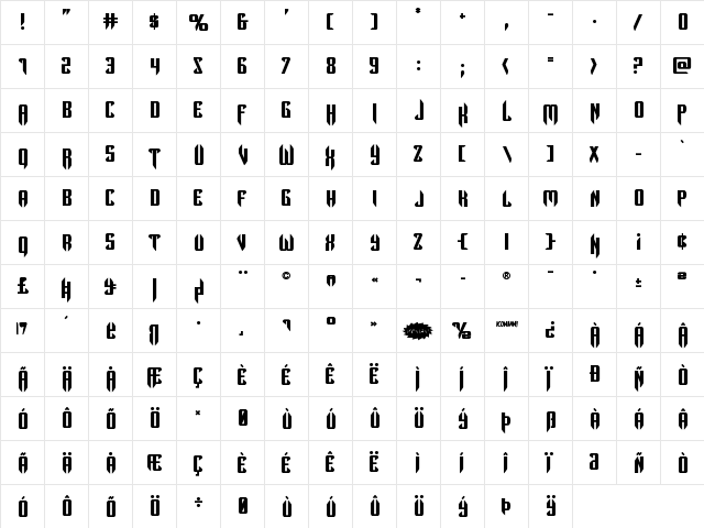 The Immortal Bold Bold  glyph index