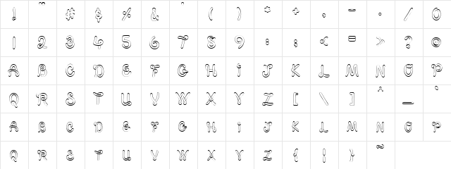 PC Spaghetti Regular  glyph index