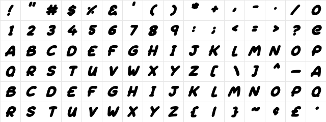 Sleeping Italic  glyph index