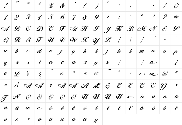 Alison Regular  glyph index