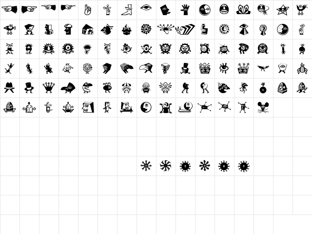 MiniPics LilCreatures  glyph index