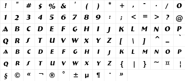 a_BremenCaps Italic  glyph index