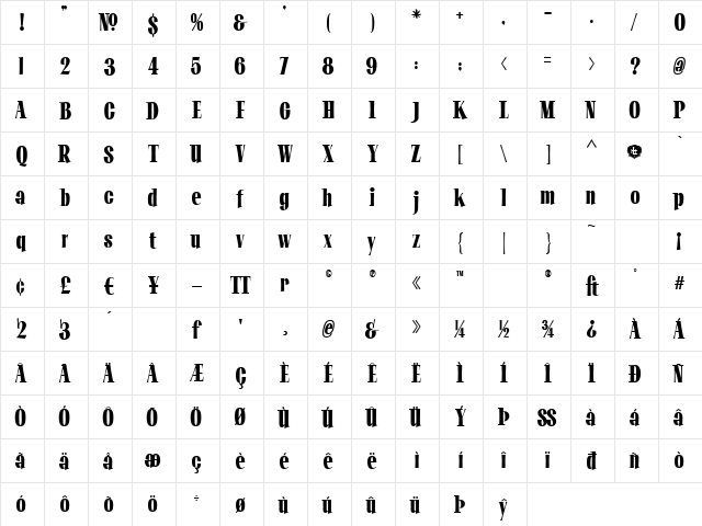 LHF Opening Night SERIF Regular  glyph index
