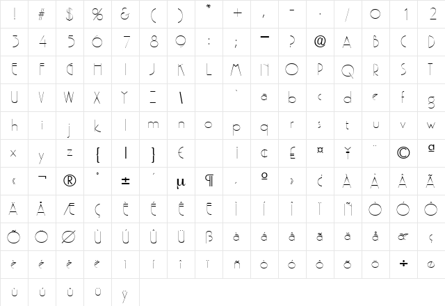 Pergamon Regular  glyph index