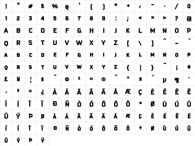 Kautiva Caps Black Regular  glyph index