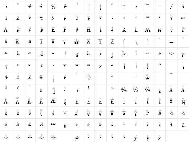 OutwestHalfFull Regular  glyph index