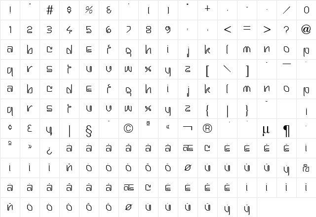 Wired Plain  glyph index
