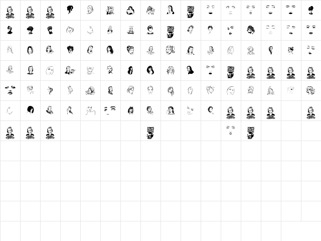 Woman Faces Regular  glyph index