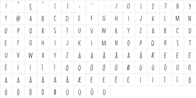 Modern Fantasy DEMO Regular  glyph index