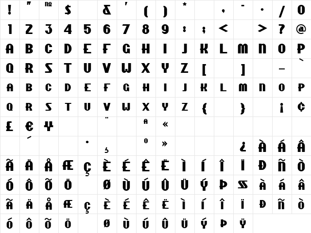 ChippewaFallsNF Regular  glyph index
