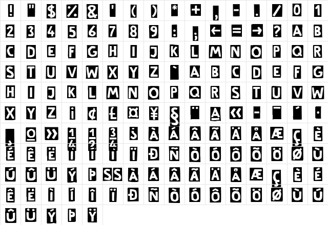 LinotypeSchere Regular  glyph index