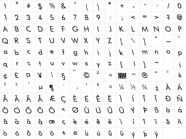 FuturistLefty Regular  glyph index