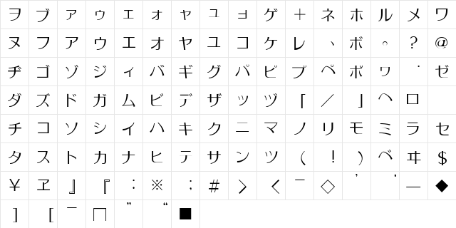 MoonbeamsKatakana Regular  glyph index