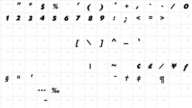 ExtensionExtraBoldItalicTab Regular  glyph index