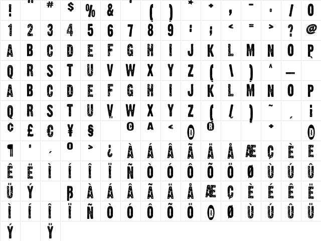 Chopper Regular  glyph index